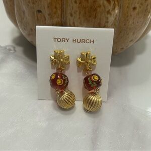 Tory Burch Red and Gold Drop Earrings
